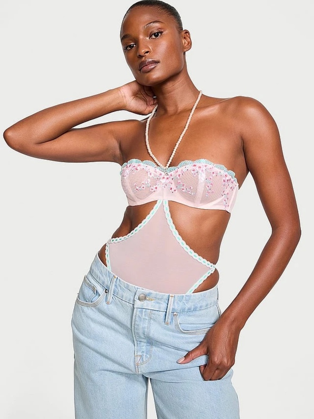 Victoria's Secret Cream Mesh Lingerie with Mint Trim M new - Picture 2 of 9